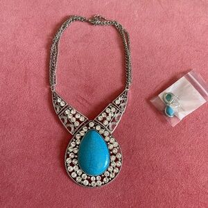 Turquoise and Silver Necklace Set